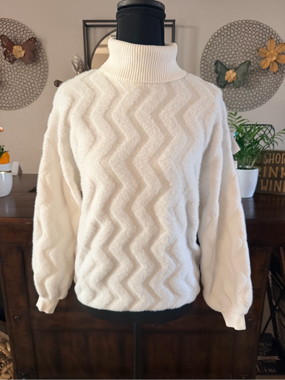 Ivory Chevron Turtleneck Sweater